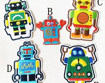 Kinder Patch Cartoon Roboter gestickte Applikation Bügelbild Aufnäher coole Punk Jungs (TN)