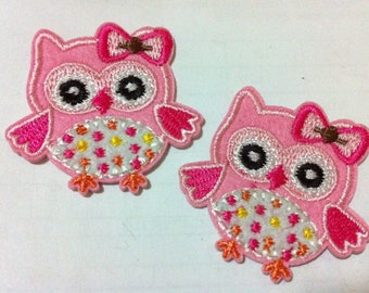 Cutie Pink Owl (5 x 5 cm) Iron on Patch Embroidered Applique (W)