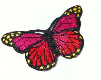 Lot Of 2 Pieces Red Butterfly (7.5 x 4.5 cm) Embroidered Iron on Applique Patch (B)
