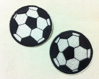 Lot Of 2 Pieces Black White Football (5 x 5 cm) Embroidered Iron on Applique Patch (AL)