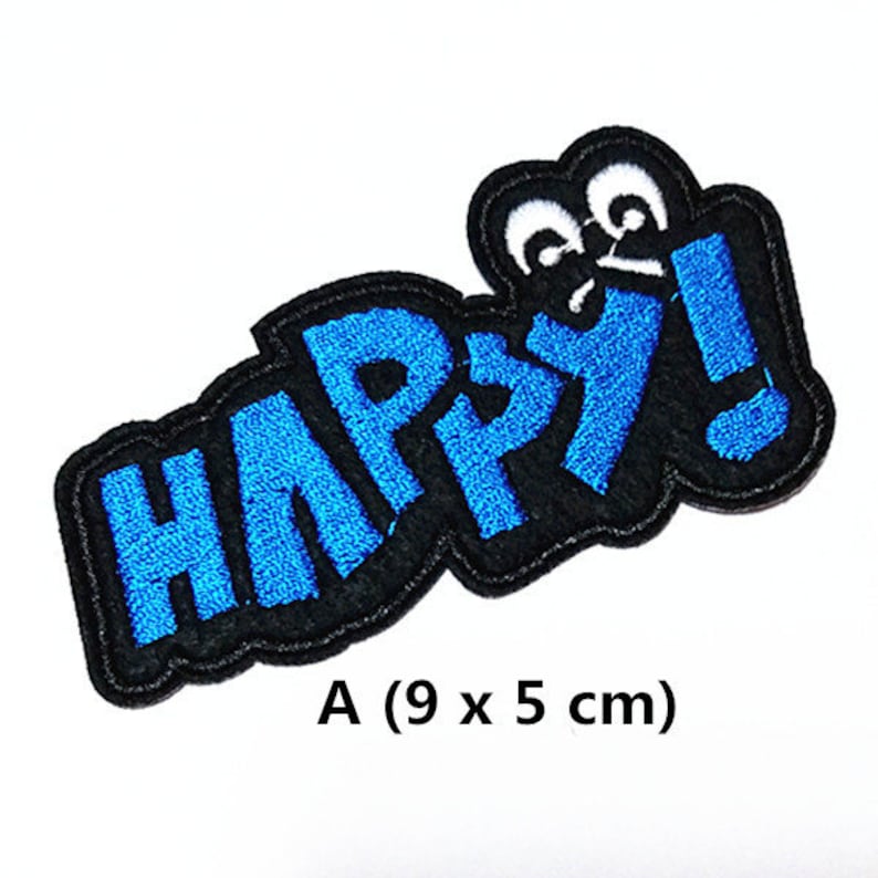 Punk Patch Happy or Hey Personality Style Embroidered Applique Iron on Cool Patch AL
