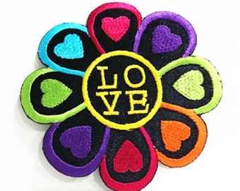 High Quality Rainbow Flower Love (7 x 7 cm) Embroidered Iron on Patch (NTN)