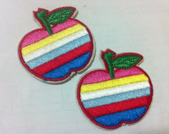 Lot Of 2 Pieces Rainbow Apple (4.5 x 5 cm) Embroidered Iron on Applique Patch (ALL)