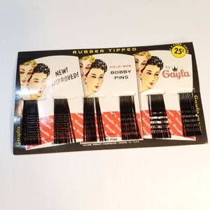 Vintage 1950s Gayla Bobby Pins 60 Black new old stock
