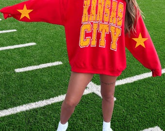 Kansas City Varsity Red Gold with Star Oversized Design PNG 300dpi Digital Design Sublimation DTF Screen Print Instant Download Football