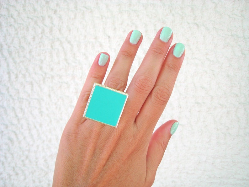 Mintgrün großer quadratischer Ring aus Harz mit einem | Etsy