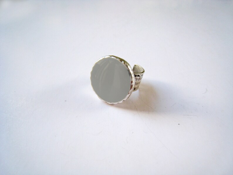 Grey Big Round Ring Made of Resin With a Hammered Silver Etsy