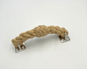 TIRADOR DE CAJÓN BEIGE DE 8" CON MANGO DE CUERDA BEIGE, baúl con decoración náutica playera, tirador de manija para cajón marino