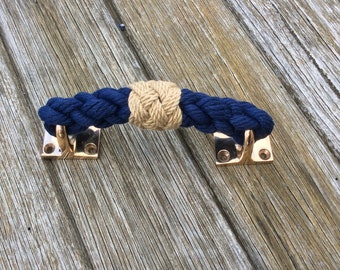 6" BRONZE DRAWER PULL Navy blue rope with solid polished bronze fittings, cupboards, cabinets, drawers or ,