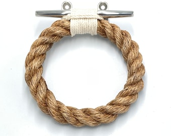 ROPE TOWEL RING holder handmade from natural rope for bathroom, kitchen, boat or outdoors undercover.