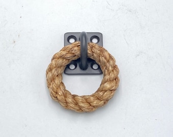 SMALL DRAWER RING Black fittings handmade for drawers, doors and cupboards using the natural manila rope with stainless steel fittings.