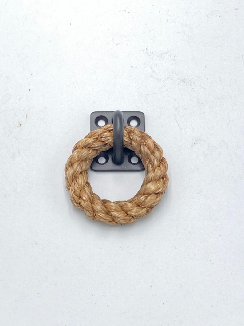 SMALL DRAWER RING Black fittings handmade for drawers, doors and cupboards using the natural manila rope with stainless steel fittings. image 1