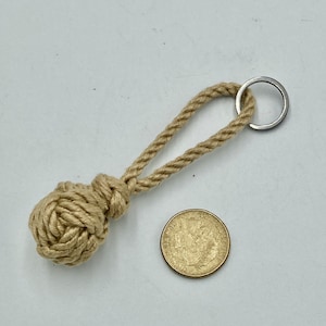 MONKEY FIST KEYCHAINS  beige handmade rope monkey fist knots and stainless steel