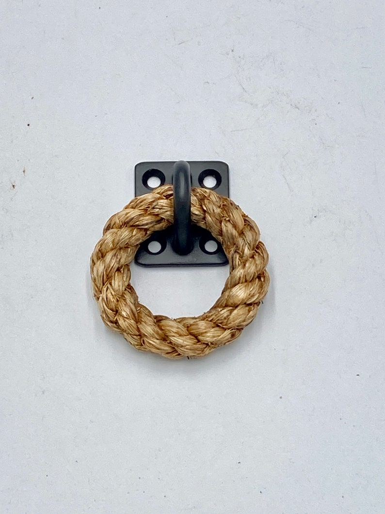 SMALL DRAWER RING Black fittings handmade for drawers, doors and cupboards using the natural manila rope with stainless steel fittings. image 2