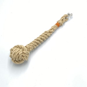 BELL ROPE LARGE 10" beige rope with nautical monkey fist knot and fancy ropework with stainless steel or brass fittings