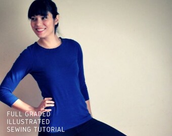 Easy Knit Shirt Printable PDF pattern:  The sewing pattern includes an easy sewing tutorial to make a  3/4 sleeve length top