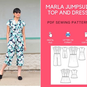 The Marla Jumpsuit, Top and Dress PDF sewing pattern and sewing tutorial for women, including plus sizes