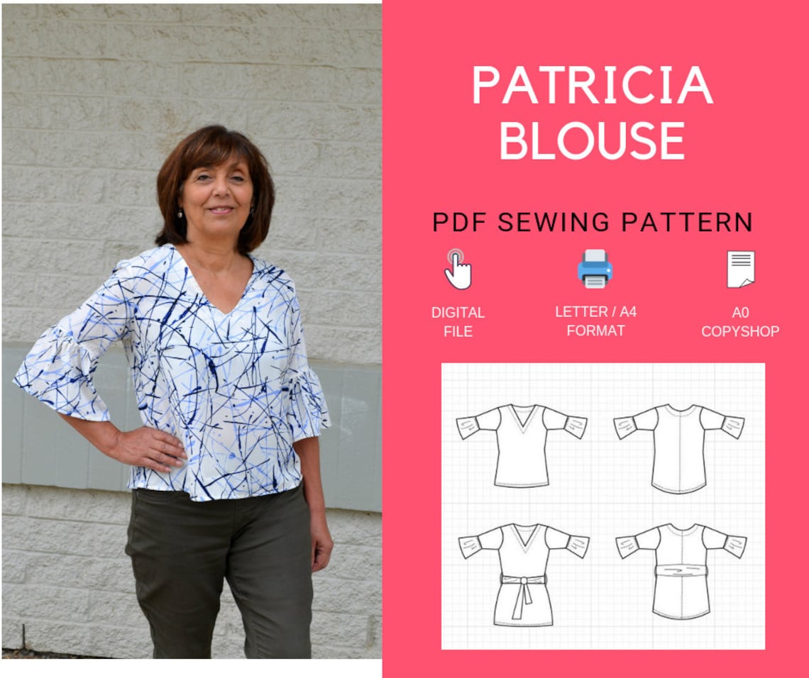 Patricia Top and Tunic PDF Sewing Pattern and Printable Sewing - Etsy