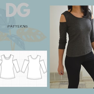 The Cold Shoulder Knit Top PDF printable sewing Pattern and Sewing tutorial including sizes 4 to 22