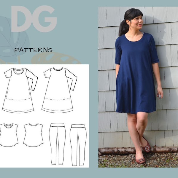 Swing Top, Tunic and Dress, plus leggings  PDF Printable sewing pattern and tutorial
