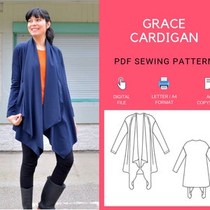 The Grace Cardigan PDF sewing pattern and Printable sewing tutorial with sizes included from 4 to 22 image 2