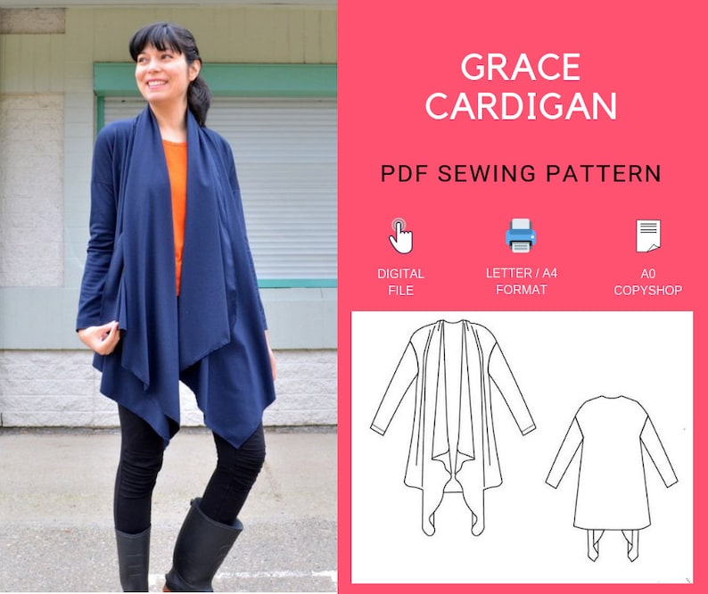The Grace Cardigan PDF sewing pattern and Printable sewing tutorial with sizes included from 4 to 22 image 2