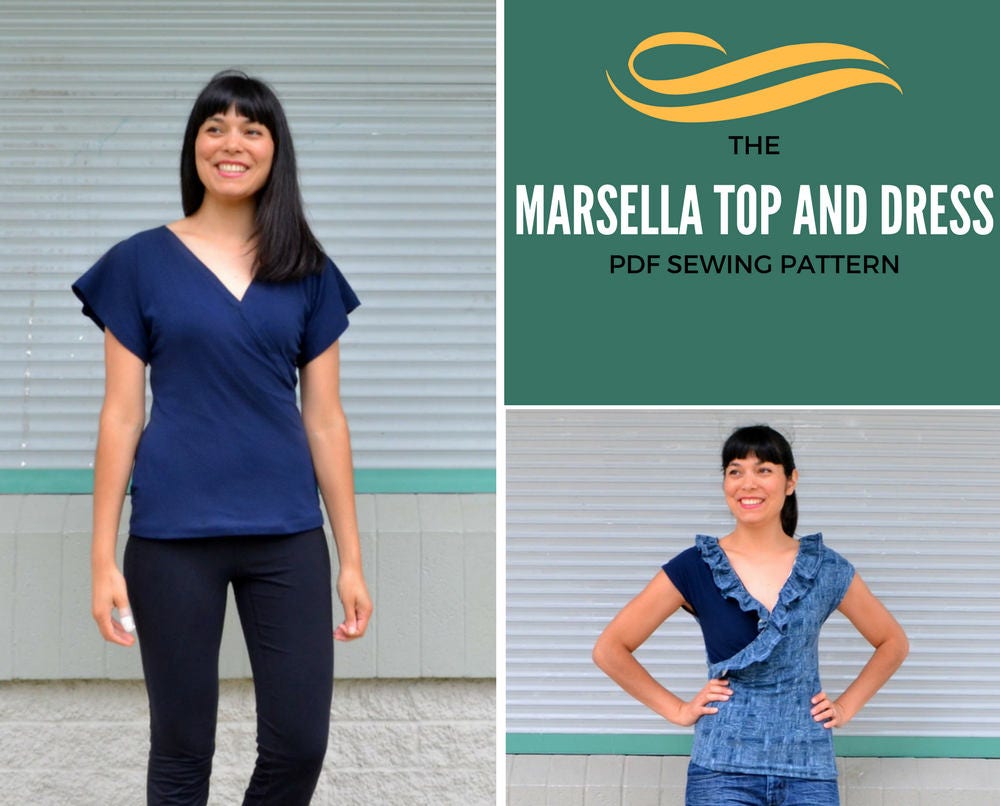 Marsella Faux Wrap Top and Dress PDF Printable Sewing Pattern | Etsy