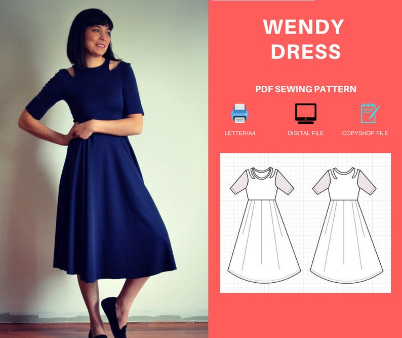 The Wendy Dress PDF sewing pattern and Step by step sewing tutorial for women, sizes 4 to 22 image 3