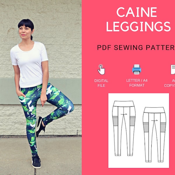 Caine Leggings PDF sewing pattern: Printable PDF sewing pattern and sewing tutorial for women including plus size leggings