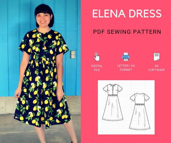 ladies dress patterns pdf The Elena sewing pattern, printable dress pattern, pdf woven dress pattern, printable women dress pattern, pdf plus size pattern _style:T22658