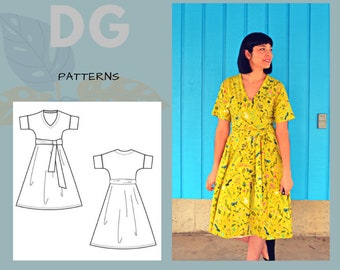 Mariana Dress PDF sewing pattern and printable sewing tutorial to download digital print at home.  Pattern including women sizes 4 to 22