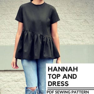 Hannah Top and Dress PDF sewing pattern and step by step sewing tutorial in sizes 4 to 22. Fully graded asymmetric top dress pattern plus image 5