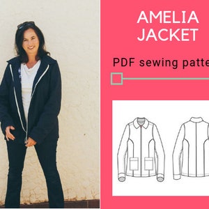 Amelia Jacket PDF sewing pattern and Sewing tutorial: Step by step sewing pattern with plus sizes included, available from 4 to 22