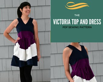 the Victoria Top and Dress Pattern and Tutorial:  PDF printable sewing pattern and tutorial including sizes 4 to 22 and step by step illust
