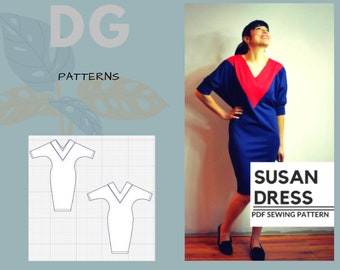 Susan Dress PDF sewing Pattern and Sewing tutorial including sizes 4 to 22 with a printable letter and A4 format plus copyshop format