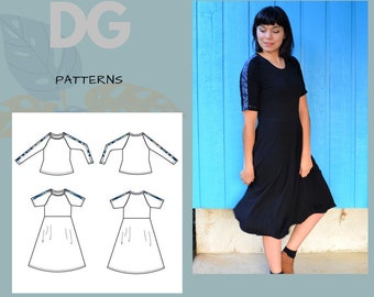 Marley Raglan, Dress and top: Printable PDF Sewing Pattern in sizes 4 to 22, including an illustrated sewing tutorial and download pat