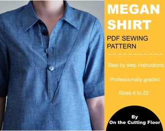 Megan Shirt:  PDF printable Sewing Pattern