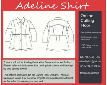 Adeline Shirt PDF Sewing pattern for women clothing: Create a beautiful denim shirt with this PDF printable sewing pattern