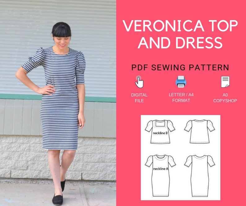 The Veronica Top and Dress PDF sewing pattern and step by step sewing tutorial image 3