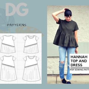 Hannah Top and Dress PDF sewing pattern and step by step sewing tutorial in sizes 4 to 22. Fully graded asymmetric top dress pattern plus image 2