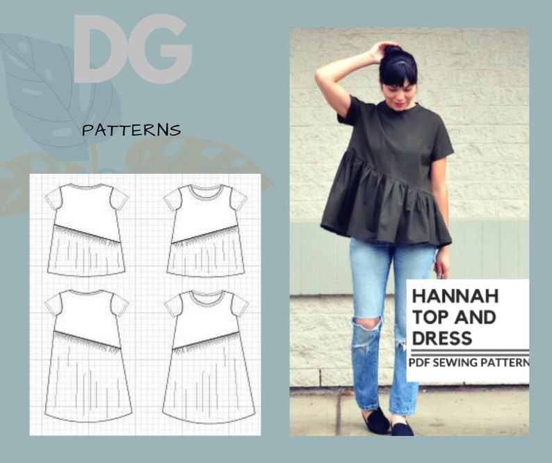 Hannah Top and Dress PDF sewing pattern and step by step sewing tutorial in sizes 4 to 22. Fully graded asymmetric top dress pattern plus image 2