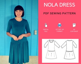 Nola Dress PDF sewing pattern and sewing tutorial for women, printable pdf sewing pattern for women including plus sizes