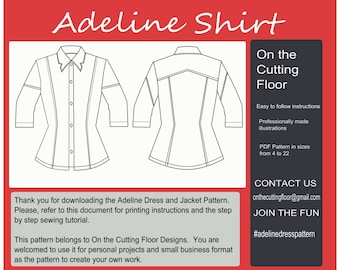 Adeline Shirt PDF Sewing pattern for women clothing: Instant download denim shirt with this PDF printable sewing pattern, plus size pattern