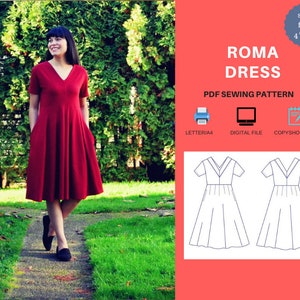 The Roma Dress PDF sewing pattern and Tutorial: This pattern comes with a 4 to 22 sizes and a step by step sewing tutorial. Plus sew patte image 2
