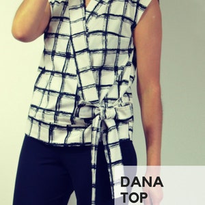 DANA TOP PDF sewing pattern and sewing tutorial for women.  Woven printable sewing top for women sizes 4 to 22 including plus size pattern