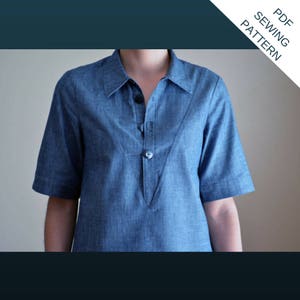 Megan Shirt:  PDF printable Sewing Pattern.  Button up shirt for women, printable PDF pattern in size 4 to 22,  plus sizes included.