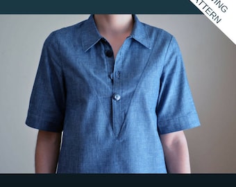 Megan Shirt:  PDF printable Sewing Pattern.  Button up shirt for women, printable PDF pattern in size 4 to 22,  plus sizes included.