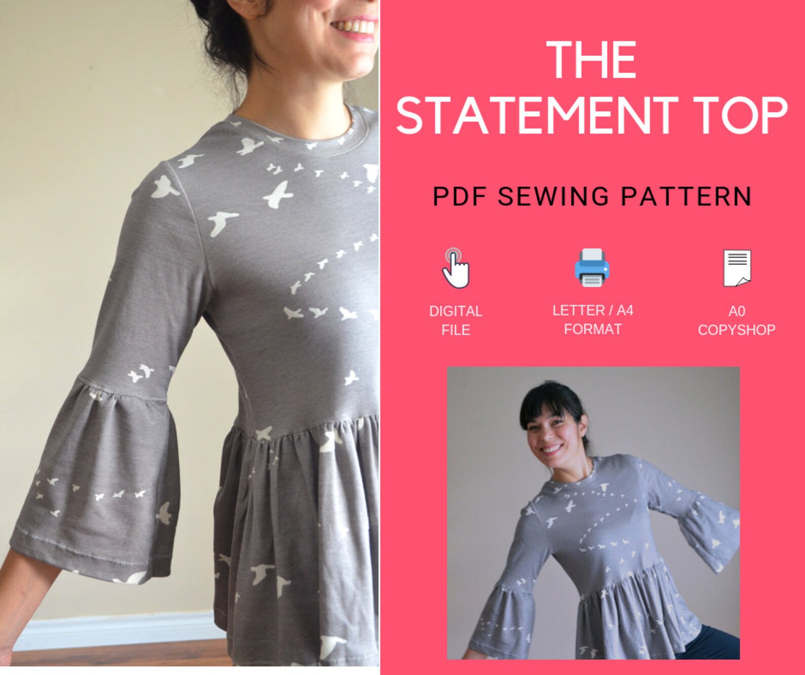 The Statement Top: Instant Download PDF Top Pattern for Women | Etsy