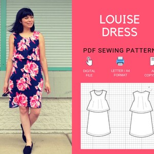 Louise Dress PDF sewing pattern & sewing tutorial for women. The printable sewing pattern includes a step by step sewing tutorial, plus size image 1