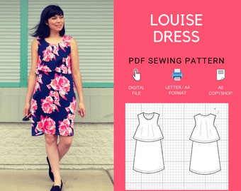 Louise Dress PDF sewing pattern & sewing tutorial for women. The printable sewing pattern includes a step by step sewing tutorial, plus size